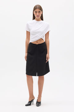 Astin Asymmetric Draped Crew Neck Top in White, view 1, Bayse Brand