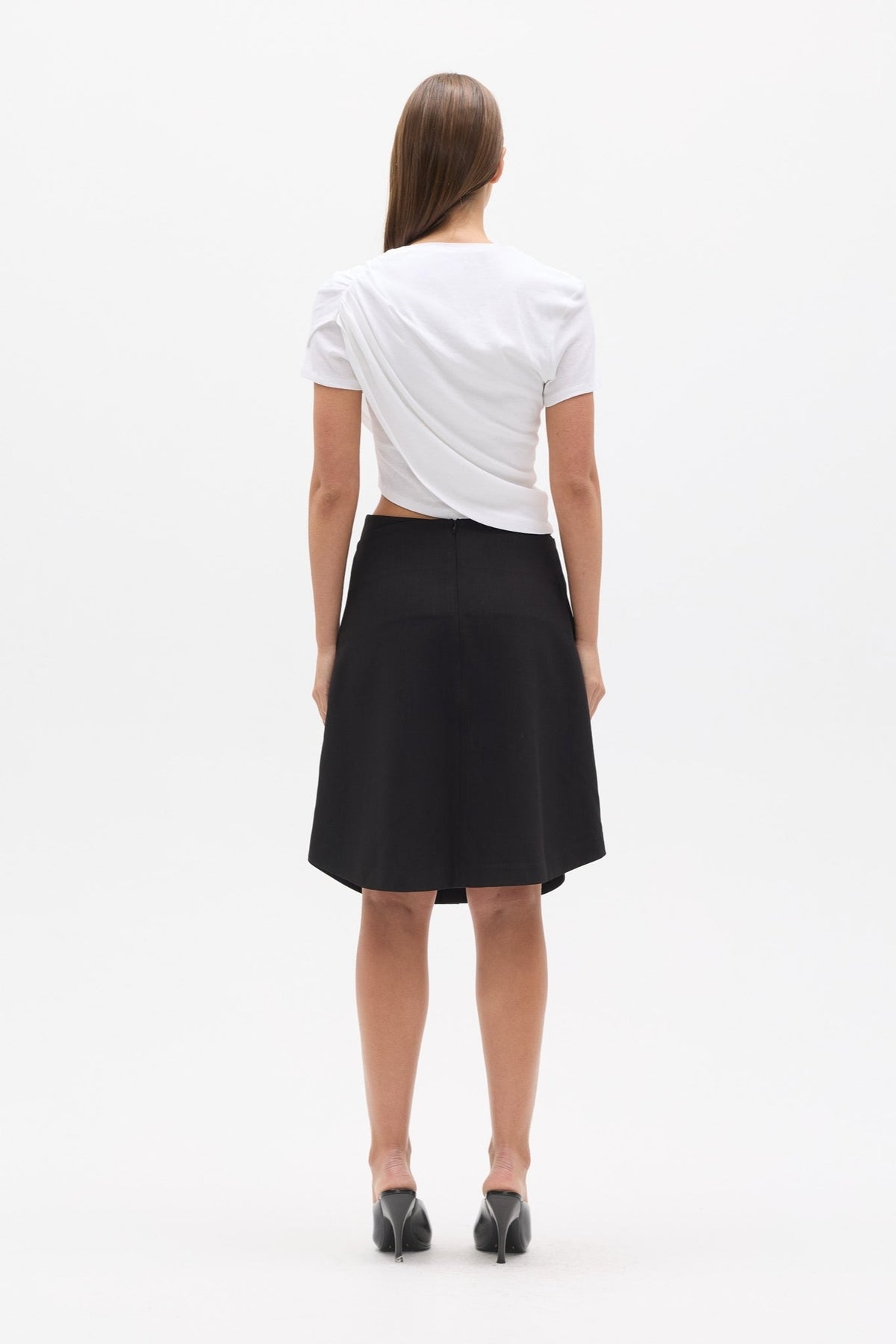 Astin Asymmetric Draped Crew Neck Top in White, view 4, Bayse Brand