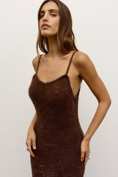 Huxley Plush Knit Maxi Dress in Chocolate, view 3, Bayse Brand