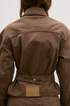 Violet Fitted Denim Jacket in Chocolate, view 5, Bayse Brand