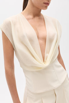 Tessie Cowl Neck Boned Top in Ivory, view 2, Bayse Brand