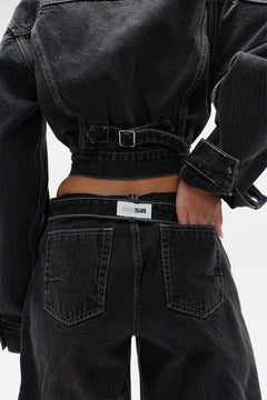 Laine Cropped Denim Jacket in Smoke Black, view 4, Bayse Brand