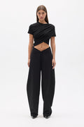 Harris Low Rise Barrel Leg Pant in Black, view 1, Bayse Brand