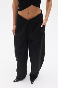 Harris Low Rise Barrel Leg Pant in Black, view 4, Bayse Brand