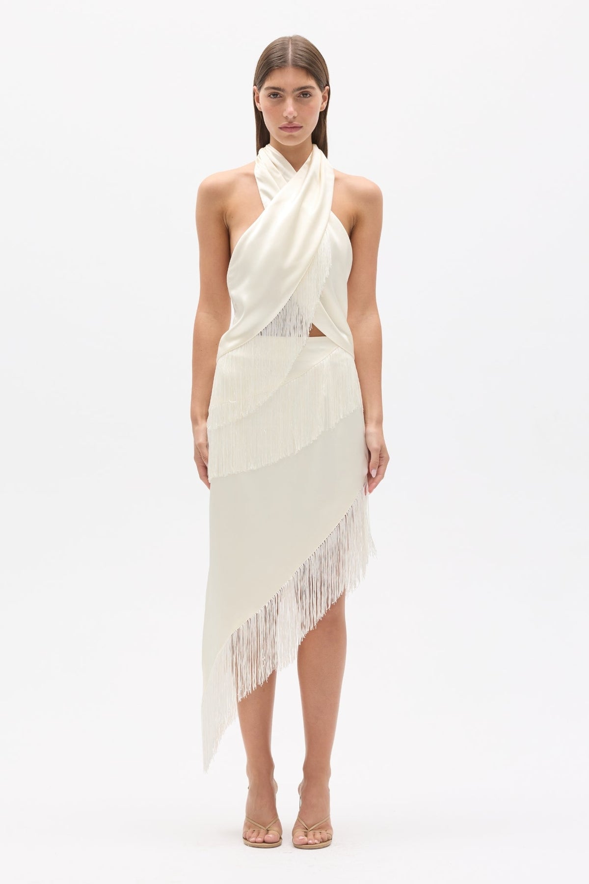 Luxa Fringed Halter Top in Ivory, view 1, Bayse Brand
