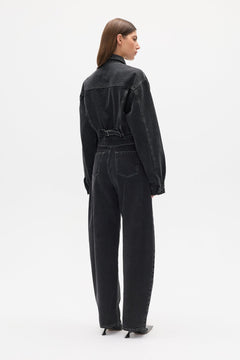 Laine Cropped Denim Jacket in Smoke Black, view 5, Bayse Brand