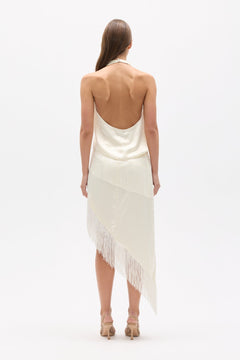 Luxa Fringed Halter Top in Ivory, view 4, Bayse Brand
