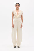 Navy Low Rise Wide Leg Pant in Ivory, view 1, Bayse Brand