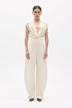 Navy Low Rise Wide Leg Pant in Ivory, view 1, Bayse Brand
