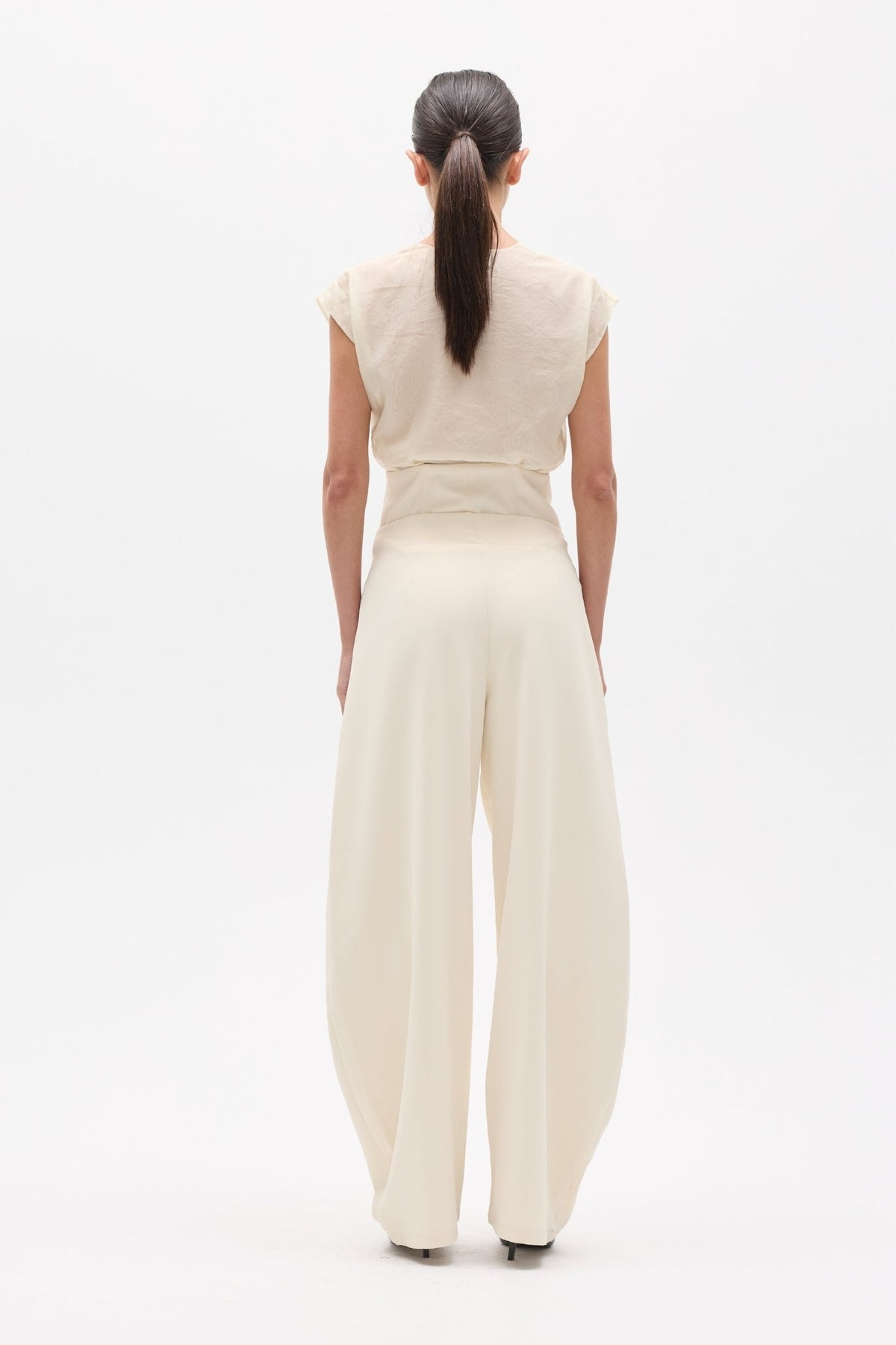 Navy Low Rise Wide Leg Pant in Ivory, view 4, Bayse Brand