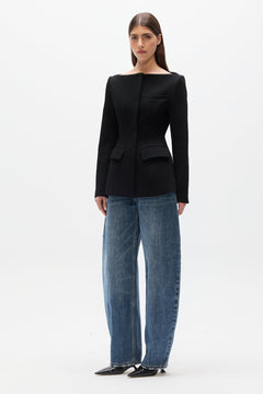 Laurent Sculpted Bateau Blazer in Black, view 1, Bayse Brand