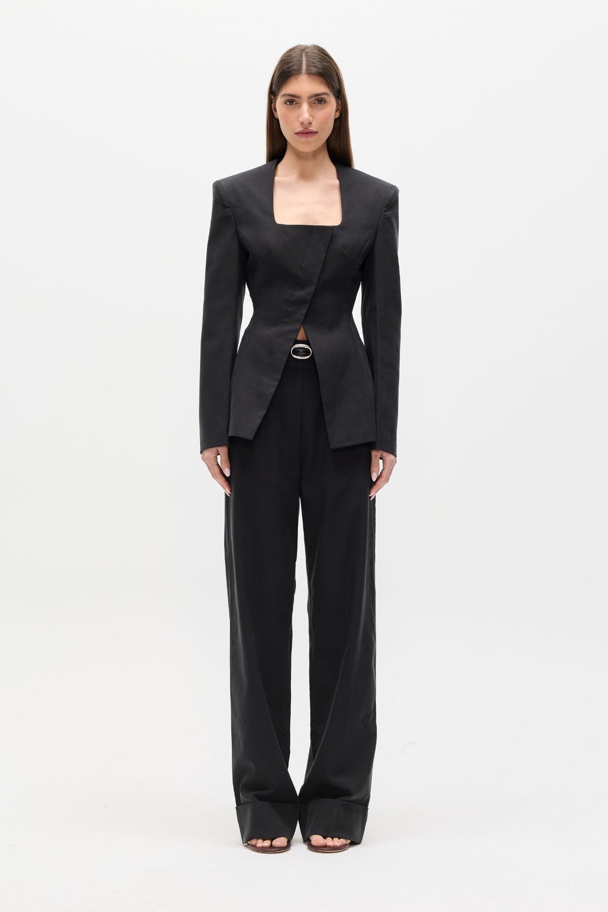 Ayla Tailored Square Neck Blazer in Black, view 1, Bayse Brand