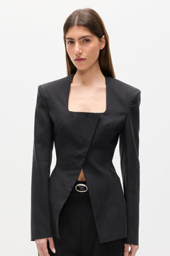 Ayla Tailored Square Neck Blazer in Black, view 3, Bayse Brand