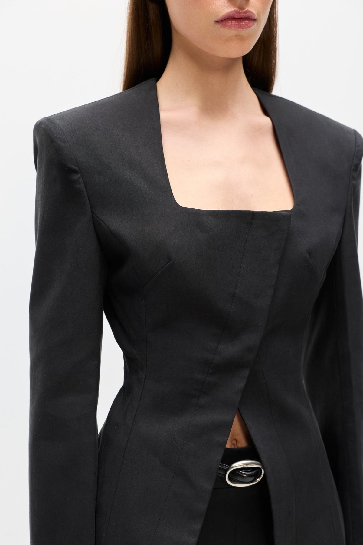 Ayla Tailored Square Neck Blazer in Black, view 2, Bayse Brand