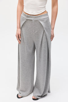 Adaia Mid Rise Wide Leg Pant in Grey Marle, view 4, Bayse Brand