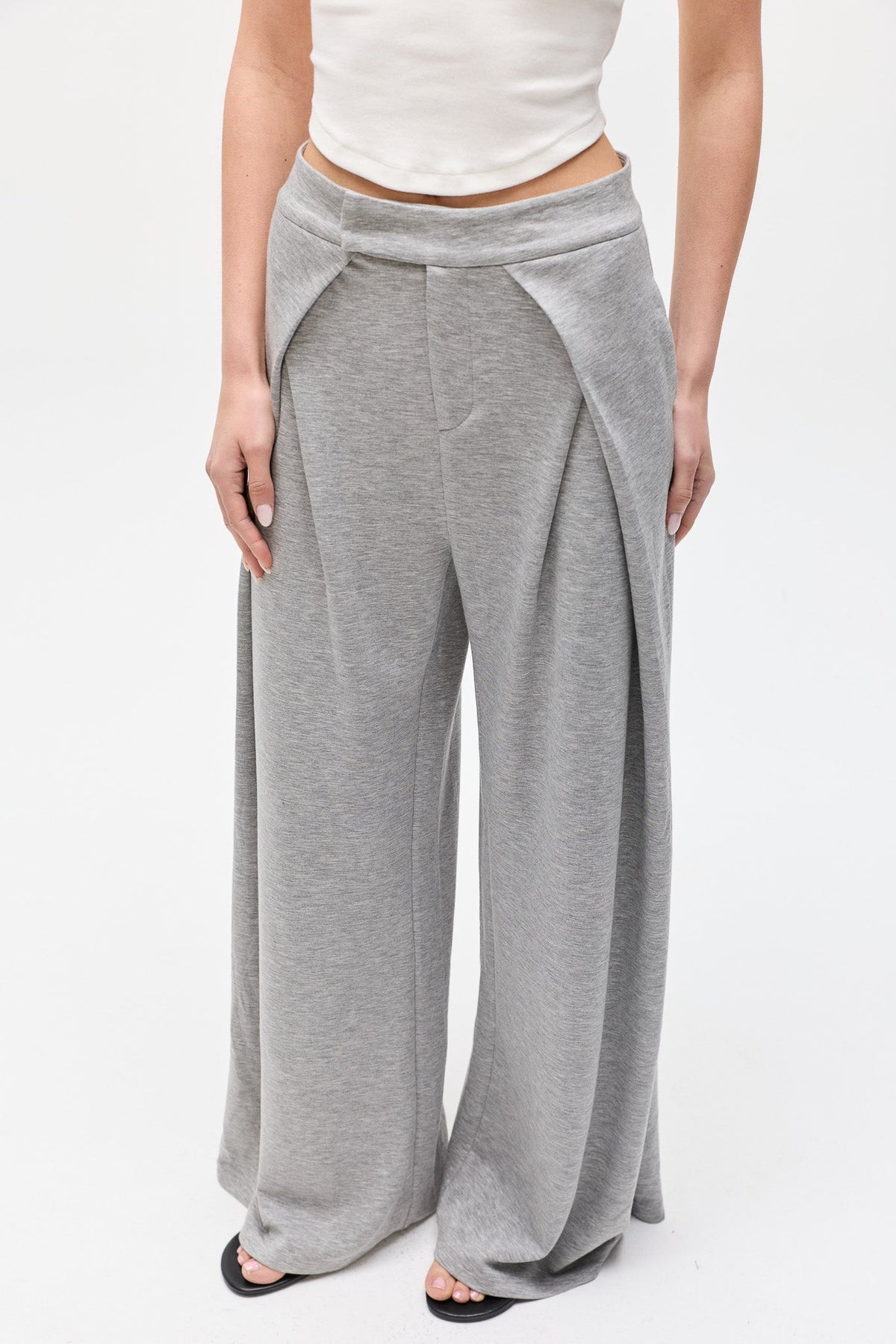 Adaia Mid Rise Wide Leg Pant in Grey Marle, view 4, Bayse Brand