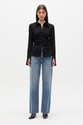 Adaia Stretch Jersey Shirt Top in Black, view 1, Bayse Brand