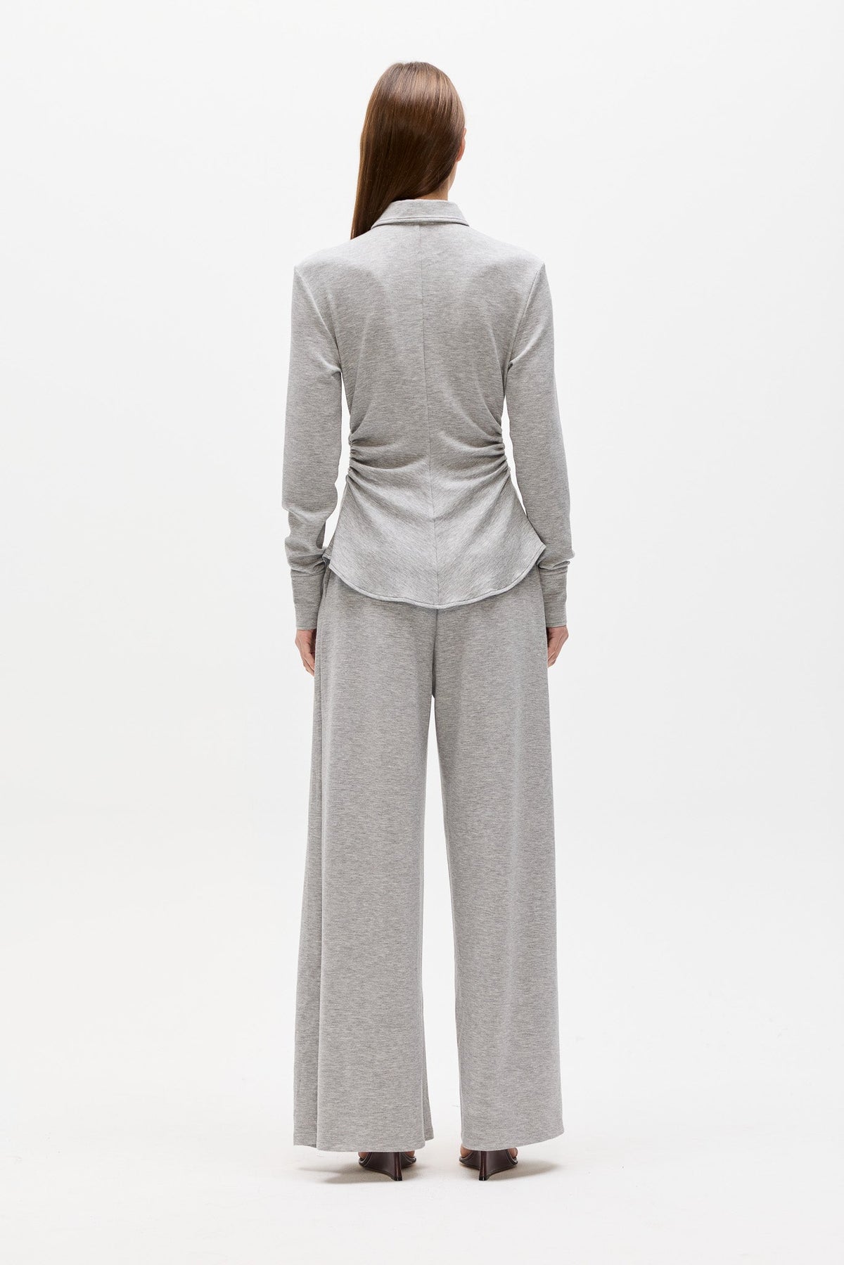 Adaia Stretch Jersey Shirt Top in Grey Marle, view 4, Bayse Brand