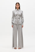 Adaia Stretch Jersey Shirt Top in Grey Marle, view 1, Bayse Brand