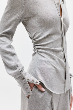 Adaia Stretch Jersey Shirt Top in Grey Marle, view 3, Bayse Brand