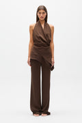 Adonai Draped Halter Top in Brown, view 1, Bayse Brand