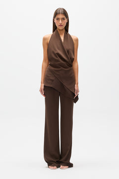 Adonai Draped Halter Top in Brown, view 1, Bayse Brand