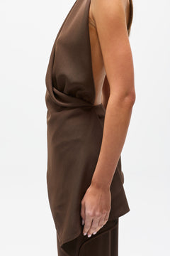 Adonai Draped Halter Top in Brown, view 4, Bayse Brand