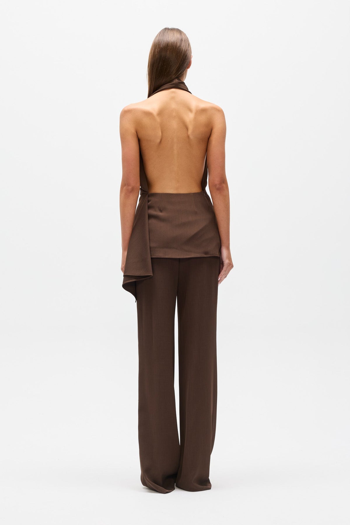 Adonai Draped Halter Top in Brown, view 5, Bayse Brand