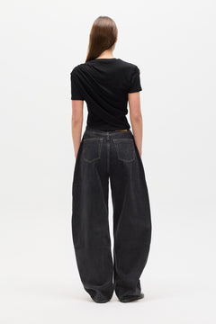 Astin Asymmetric Draped Crew Neck Top in Black, view 4, Bayse Brand