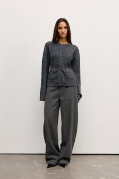 Beatrice Boucle Cardigan in Dark Heather Grey, view 1, Bayse Brand