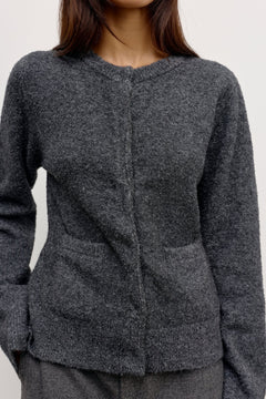 Beatrice Boucle Cardigan in Dark Heather Grey, view 3, Bayse Brand