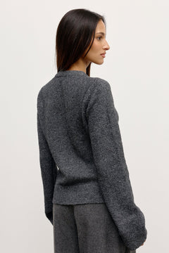 Beatrice Boucle Cardigan in Dark Heather Grey, view 4, Bayse Brand