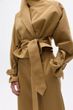 Briar Cropped Trench Coat in Khaki, view 3, Bayse Brand