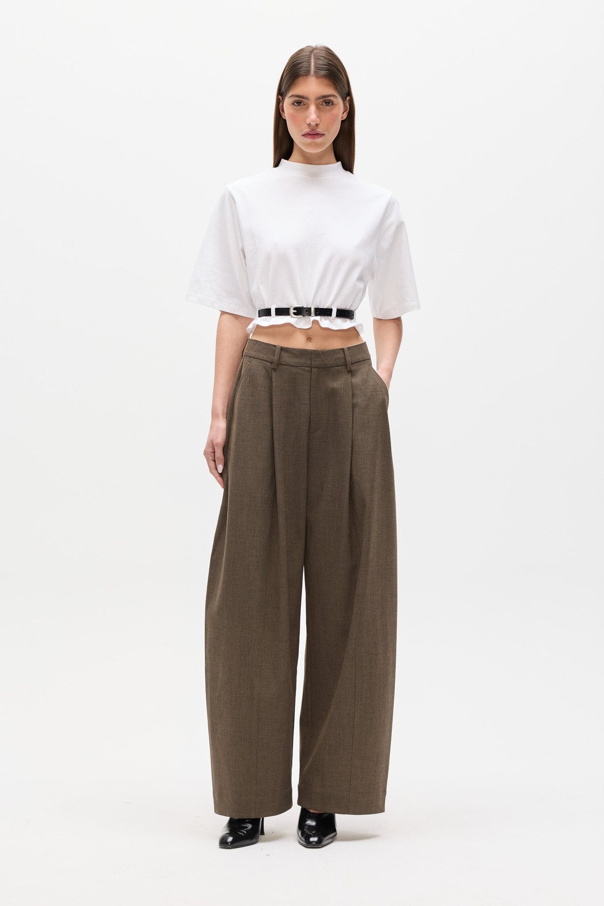Blake High Rise Wide Leg Pant in Chimney, view 2, Bayse Brand