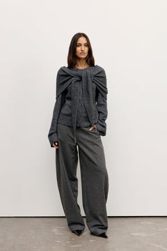 Cape Boucle Knit Scarf in Dark Heather Grey, view 1, Bayse Brand