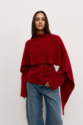 Cape Boucle Knit Scarf in Red, view 1, Bayse Brand