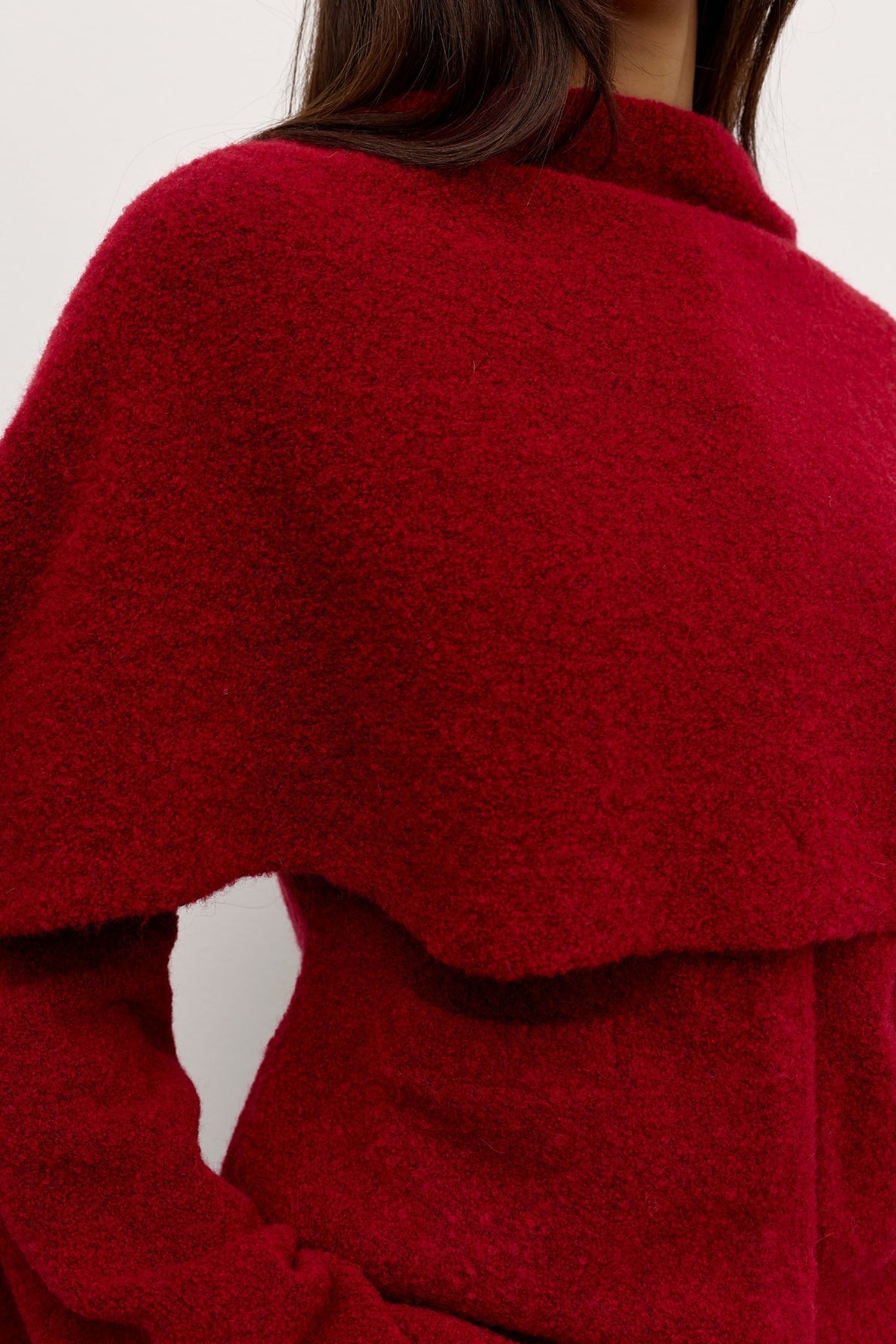 Cape Boucle Knit Scarf in Red, view 2, Bayse Brand