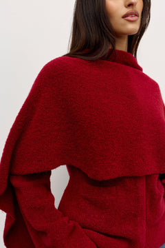Cape Boucle Knit Scarf in Red, view 4, Bayse Brand