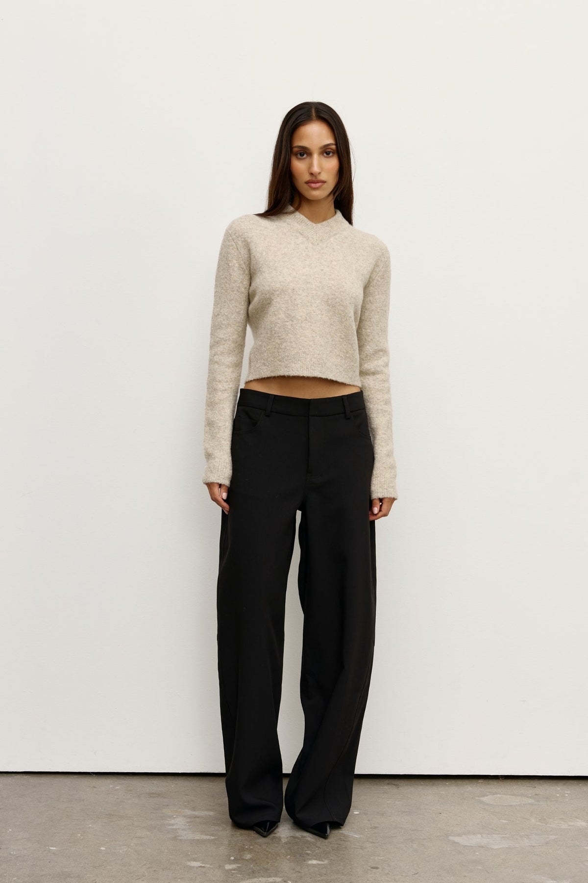 Claudia Cropped Boucle V Neck Knit in Urchin, view 1, Bayse Brand