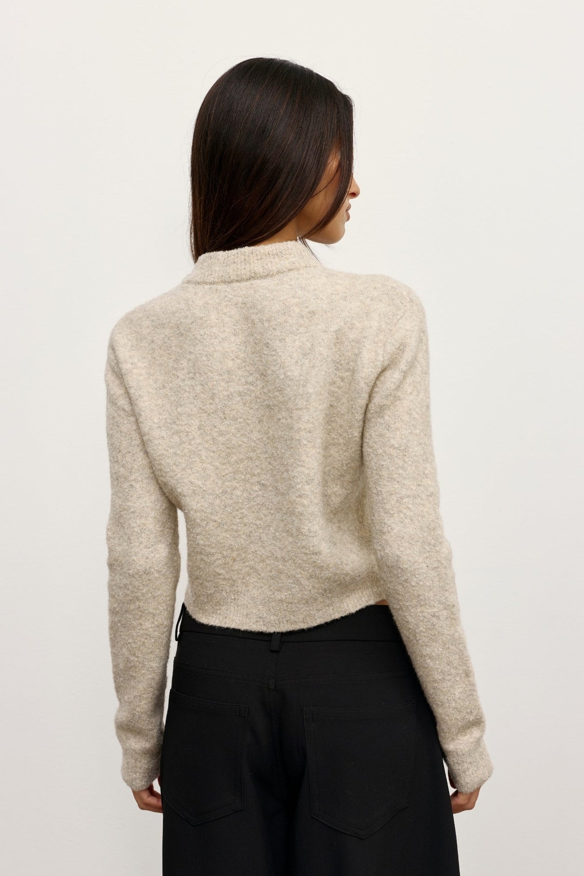Claudia Cropped Boucle V Neck Knit in Urchin, view 4, Bayse Brand