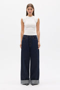 Elara Ribbed Crew Neck T-Shirt in White, view 1, Bayse Brand