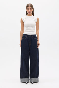 Elara Ribbed Crew Neck T-Shirt in White, view 1, Bayse Brand
