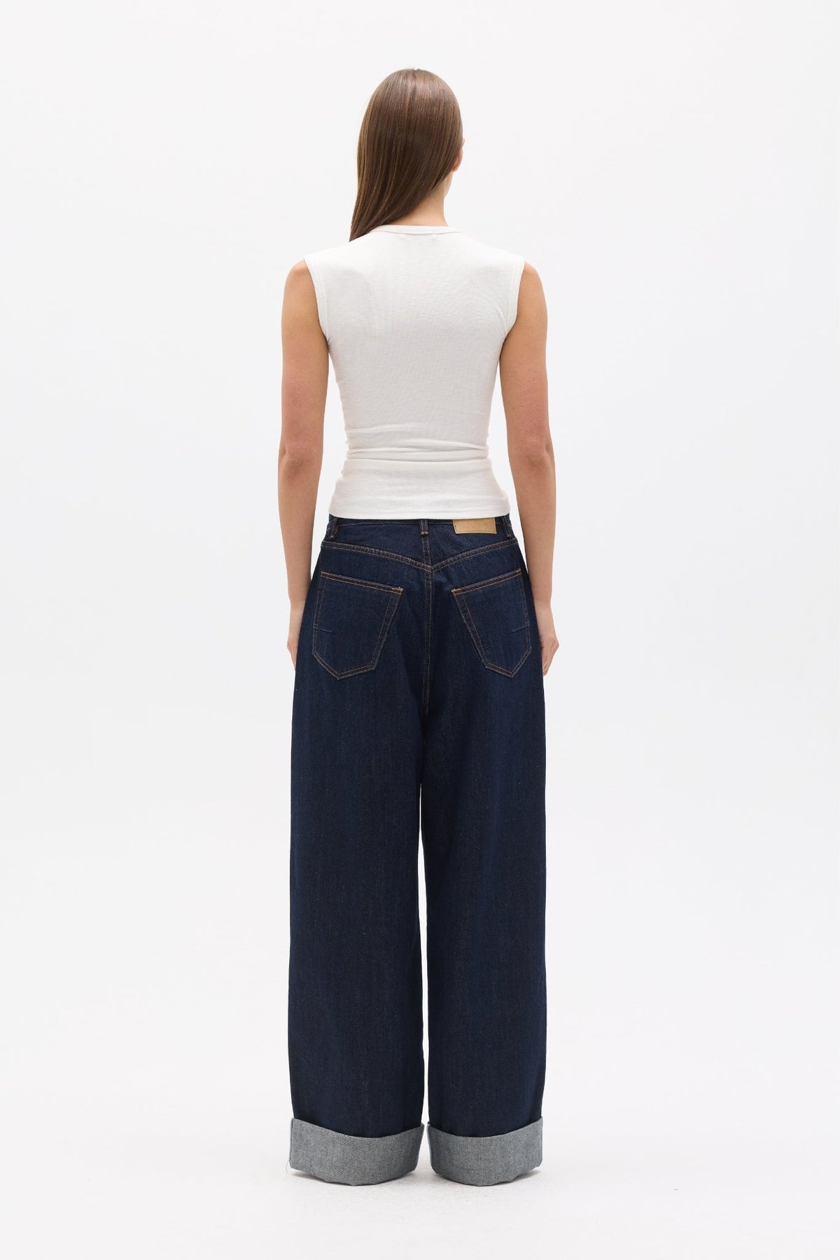 Elara Ribbed Crew Neck T-Shirt in White, view 4, Bayse Brand