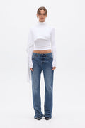 Estelle Draped Overlay High Neck Top in White, view 1, Bayse Brand