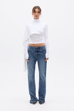 Estelle Draped Overlay High Neck Top in White, view 1, Bayse Brand