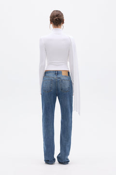 Estelle Draped Overlay High Neck Top in White, view 4, Bayse Brand