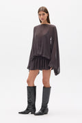 Evariel Sheer Boat Neck Mini Dress in Truffle, view 1, Bayse Brand