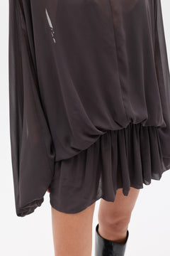 Evariel Sheer Boat Neck Mini Dress in Truffle, view 4, Bayse Brand