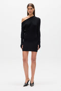Giselle Off Shoulder Ribbed Mini Dress in Black, view 1, Bayse Brand