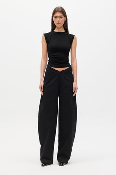 Elara Ribbed Crew Neck T-Shirt in Black, view 1, Bayse Brand
